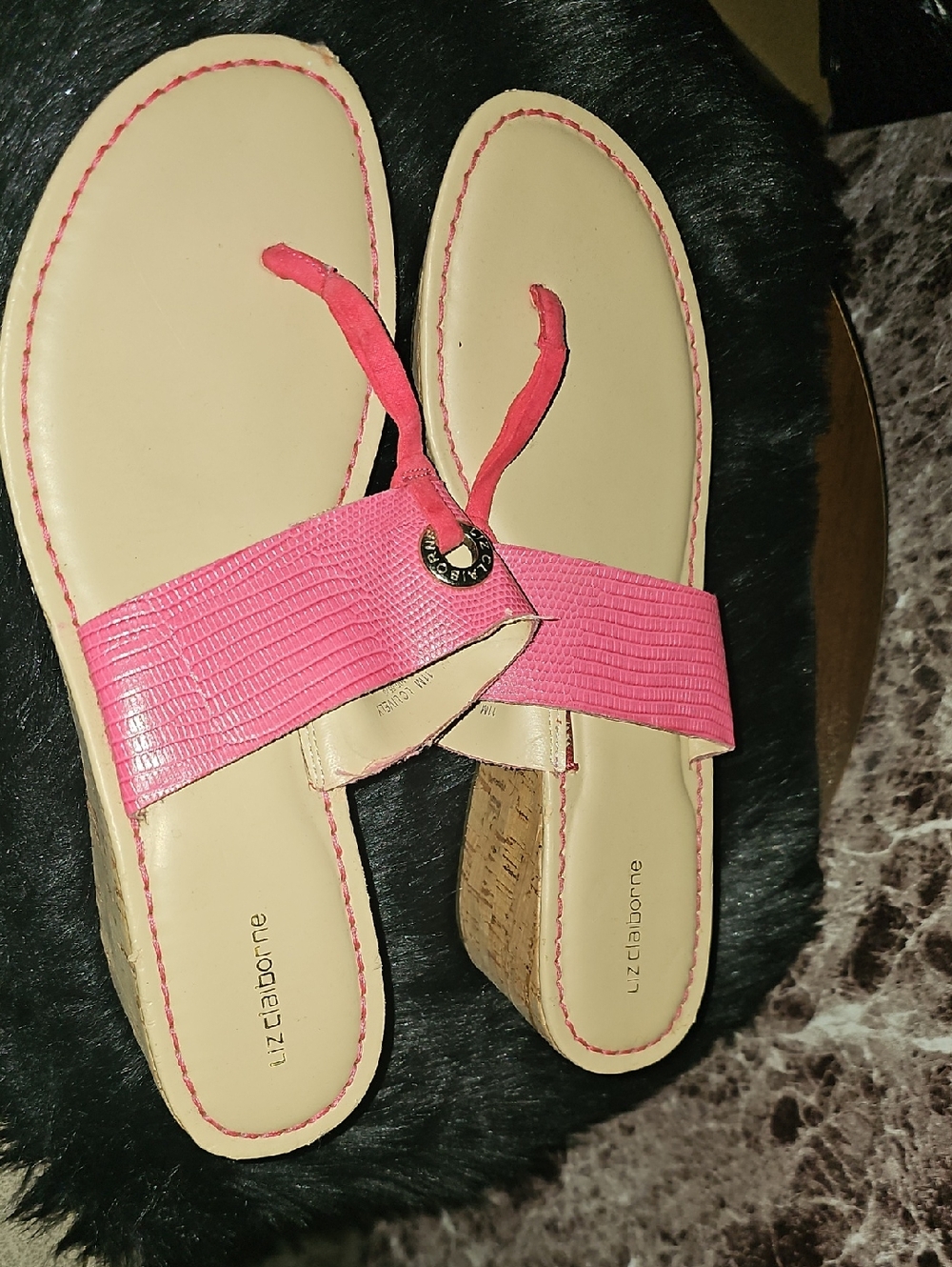 Liz Claiborne Pink Strap Cork Wedge Sandals